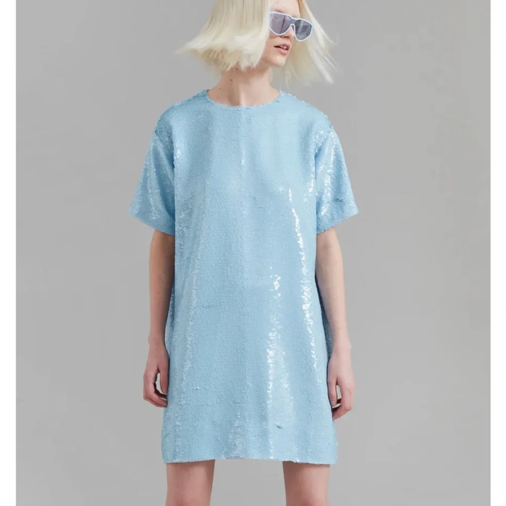 The Frankie Shop Riley Sequins Tee Mini Dress Sky Blue - Picture 1 of 4